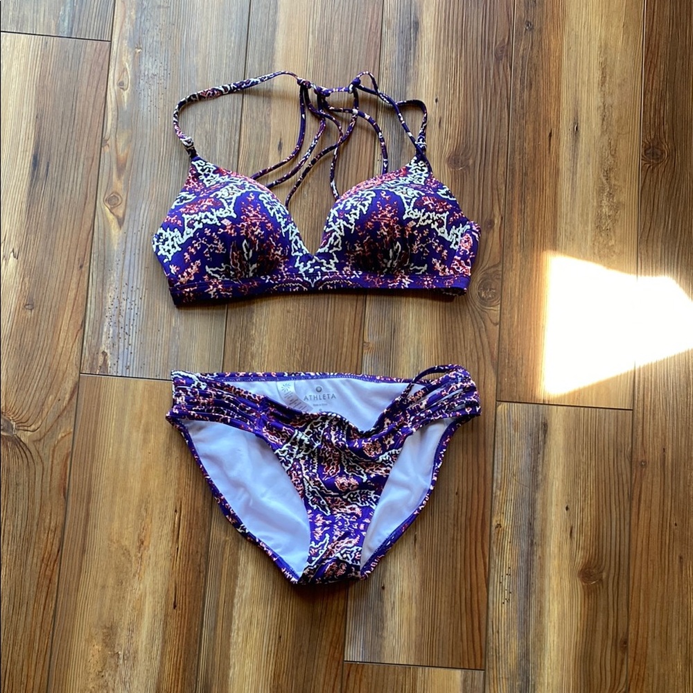 Athleta Purple Patterned Bikini Bottom